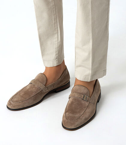Mocassini da uomo beige in camoscio, Valerio 1966, 25U6T3201CMBEIG039, 002
