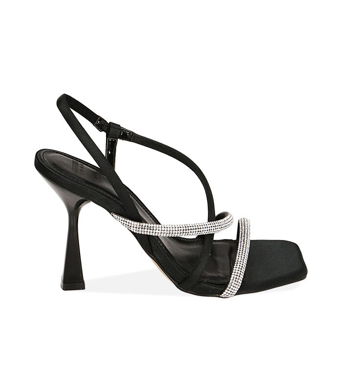 Sandali neri in raso, tacco 9,5 cm, Valerio 1966, 2121T0110RSNERO036