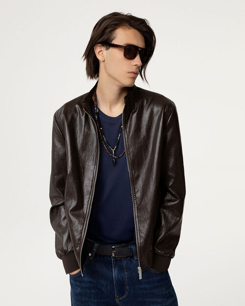 Giubbino testa di moro con zip centrale, DK BROWN