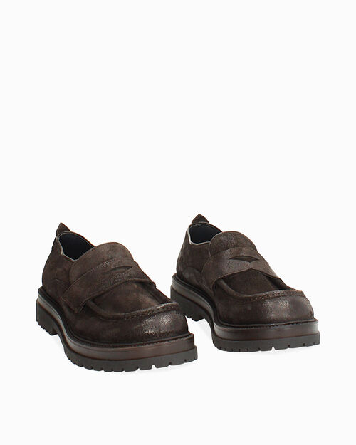 Mocassino uomo in camoscio con suola carro armato, DK BROWN