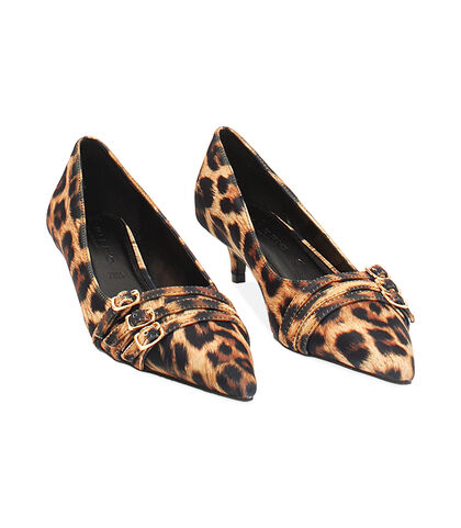Décolleté leopard in lycra con fibbie, tacco 4,5 cm, Valerio 1966, 2449T8145LYLEOP035, 002