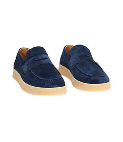 Mocassino da uomo in camoscio blu con fondo crepes, Valerio 1966, 25U6T9808CMBLUE039, 003 preview