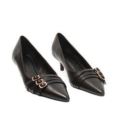Décolleté nero con fibbie, tacco 4,5 cm, Valerio 1966, 2449T8145EPNERO035, 002 preview