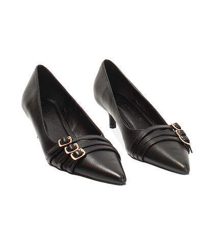 Décolleté nero con fibbie, tacco 4,5 cm, Valerio 1966, 2449T8145EPNERO035, 002
