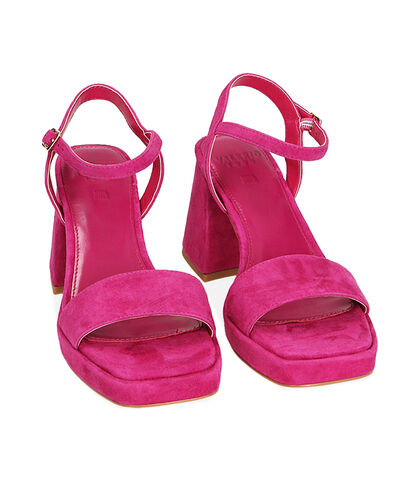 Sandali fucsia in camoscio, tacco 8,5 cm, 21T2T1203CMFUCS035, 002