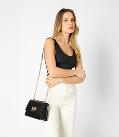 Borsa a tracolla da donna con stampa cocco nera, Valerio 1966, 2551T6393CCNEROUNI, 002 preview