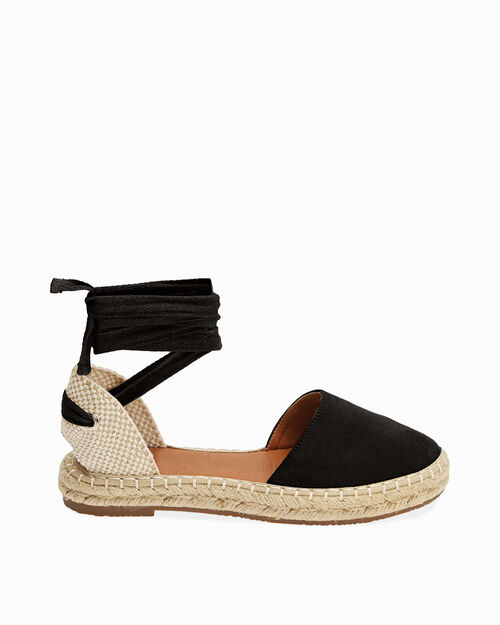Espadrillas lace-up nere in microfibra, BLACK