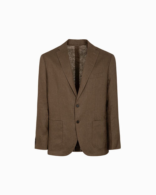 Giacca marrone lino con rever classico, MARR