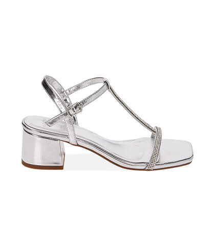 Sandali argento laminato, tacco 5 cm, Valerio 1966, 2149T4115LMARGE035, 001