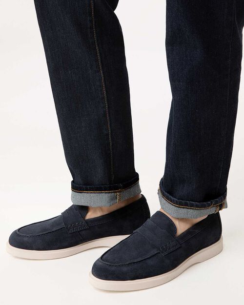 Mocassino blu con cuciture a contrasto, BLUE