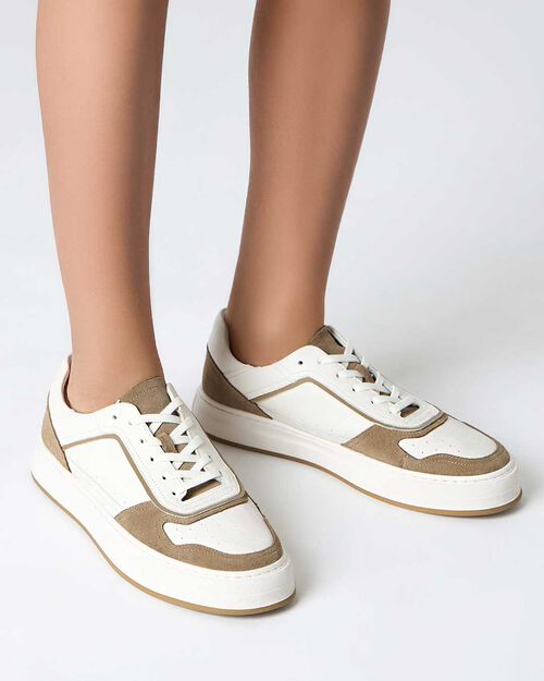 Sneakers da uomo in pelle bianco-beige, MULTI COLOR