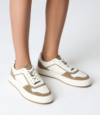 Sneakers da uomo in pelle bianco-beige, Valerio 1966, 25U6T5257PEBIBE039, 002