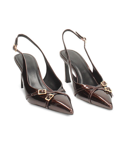 Slingback testa di moro in vernice perlata e suola in pelle, Valerio 1966, 2621T0603SEMORO035, 002
