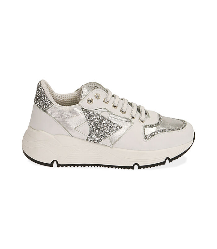 Sneakers da donna bianche in pelle, zeppa 4 cm | Valerio 1966