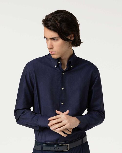 Camicia blu bottonatura nascosta, BLUE
