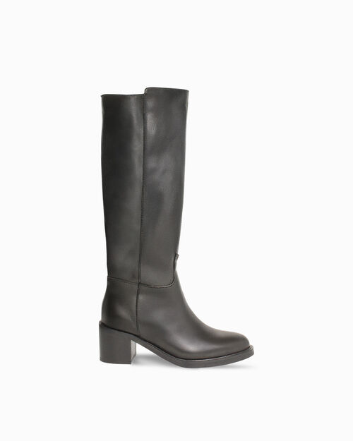 Stivali neri alti in vera pelle, BLACK
