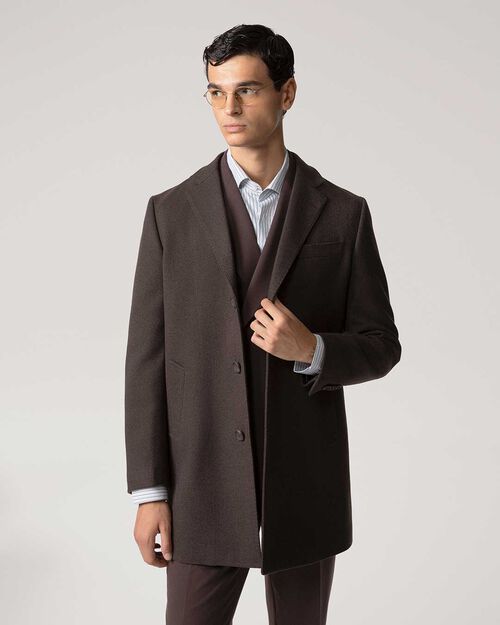 Cappotto marrone chiusura a tre bottoni, BROWN