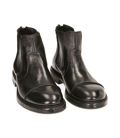 Chelsea boots casual neri in pelle, 2053T4376PENERO039, 002