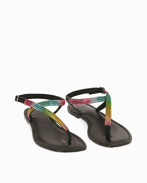 Sandali infradito neri in camoscio con strass, BLACK