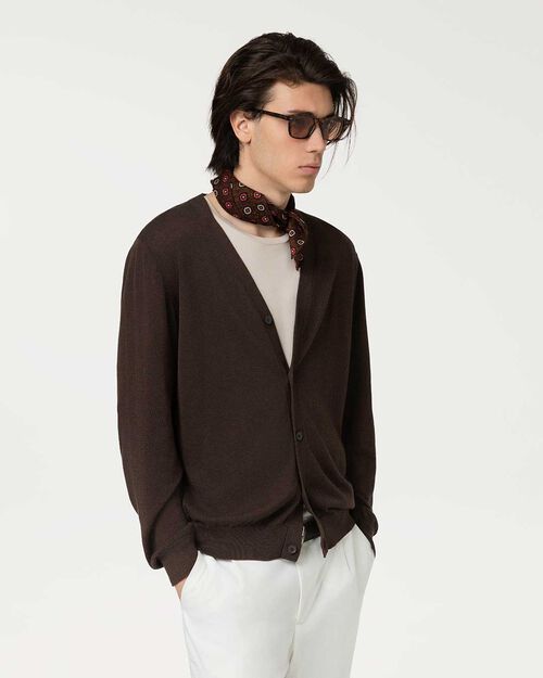 Cardigan marrone con collo a V, BROWN