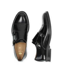 Scarpe doppia fibbia nere in pelle abrasivata, Valerio 1966, 1577T0606APNERO044, 003 preview