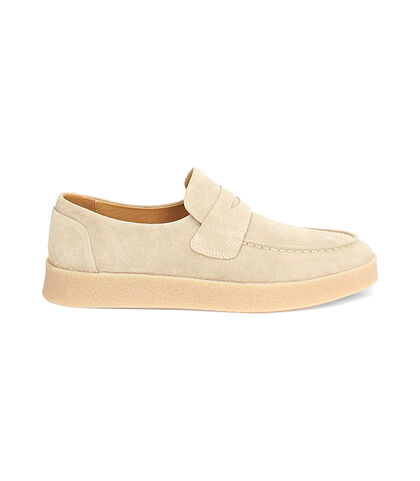 Mocassino da uomo in camoscio beige con fondo crepes, Valerio 1966, 25U6T9808CMBEIG039, 001
