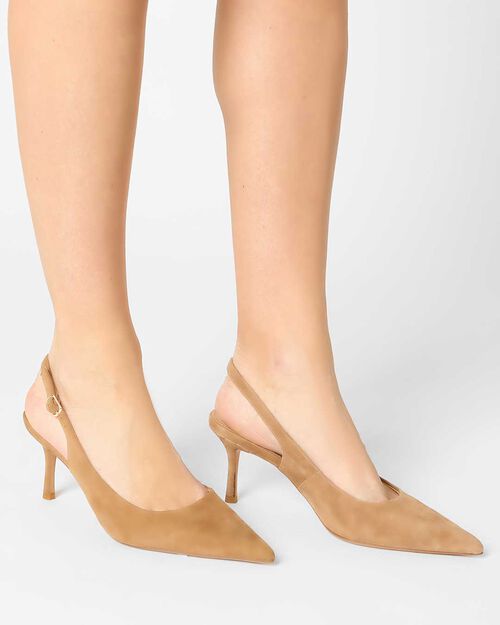D&eacute;collet&eacute; slingback donna in camoscio beige, BEIGE