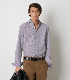 Camicia bianca e marrone da uomo in cotone, Valerio 1966, 26Z3T0032COBIMA38, 001 preview
