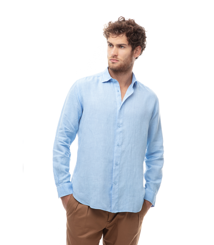 Camicia celeste in lino Valerio 1966