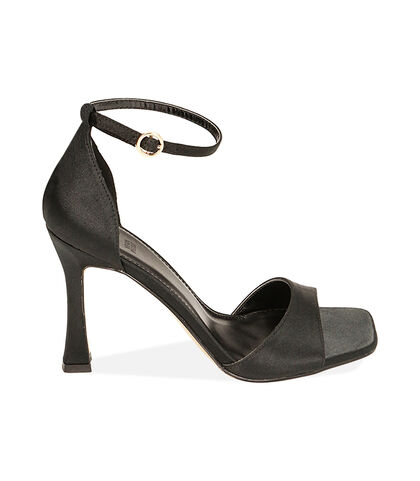 Sandali neri in raso, tacco 9,5 cm, Valerio 1966, 2121T7725RSNERO035, 001
