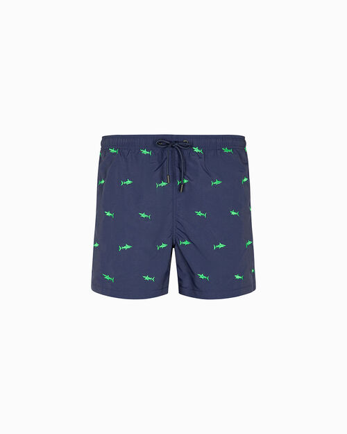 Costume blu con stampe di squali