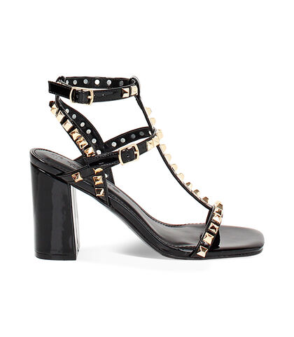 Sandalo da donna con borchie in vernice nero, Valerio 1966, 2549T6537VENERO035, 001