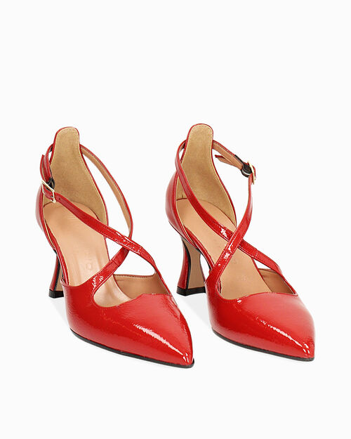 D&eacute;collet&eacute; rosse in naplak, stile ballet core, tacco 7 cm, RED