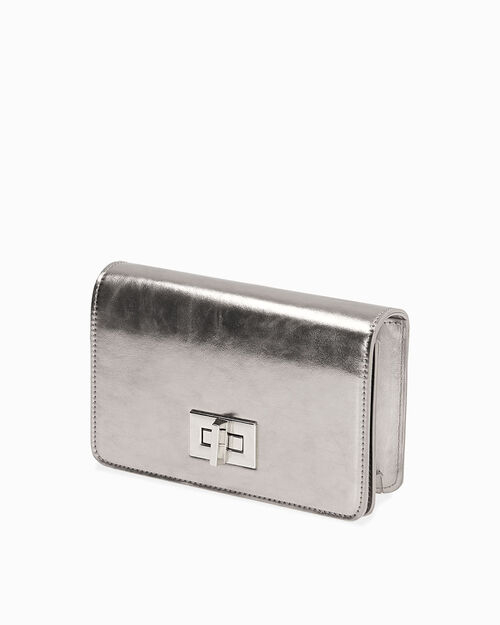 Borsa a tracolla laminata argento, SILVER