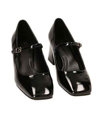 Décolleté nere cinturino in naplak, tacco 5,5 cm, 2249T8132NPNERO035, 002