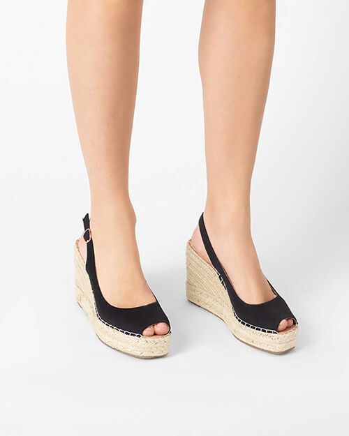 Zeppe donna nere in canvas, BLACK