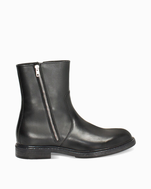 Stivaletti neri in pelle di vitello con zip laterale, BLACK