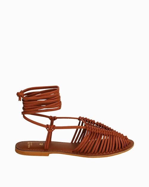 CALZATURA SANDALI BASSI PELLE COGN, COGNAC