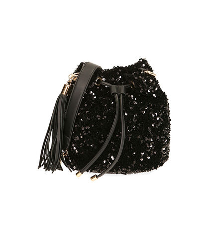 Mini bag nera in paillettes, Valerio 1966, 2023T2028PLNEROUNI, 001