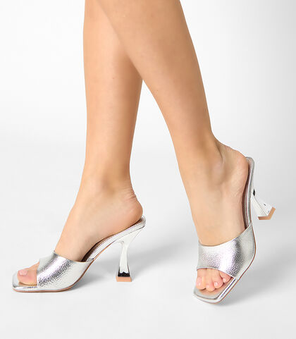 Mules open toe donna argento laminato, Valerio 1966, 2549T5677LMARGE035, 002