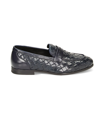 Mocassini intrecciati blu in pelle, Valerio 1966, 23U6T7452PIBLUE039, 001