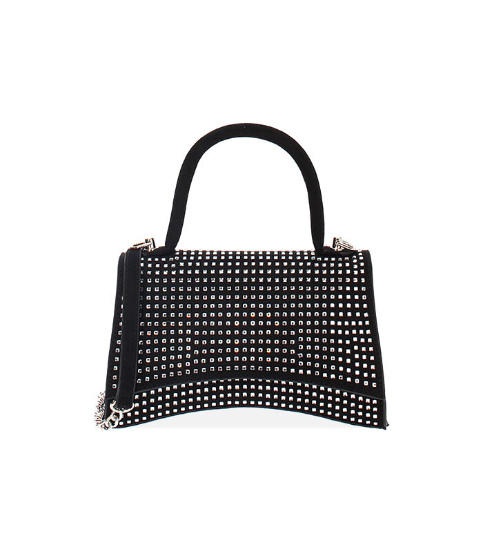 Borsa a tracolla in microfibra nera con pietre argento, Valerio 1966, 2451T6010MPNEARUNI