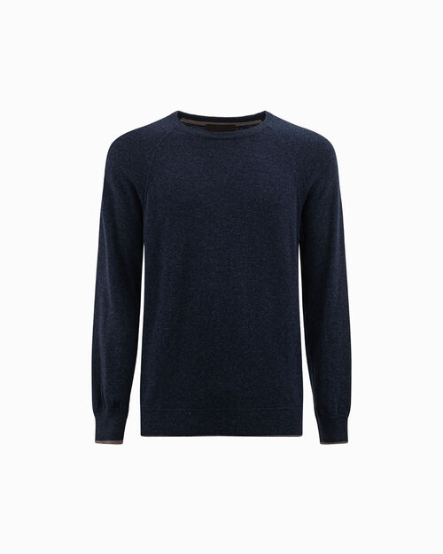 Maglione blu girocollo a costine, BLUE