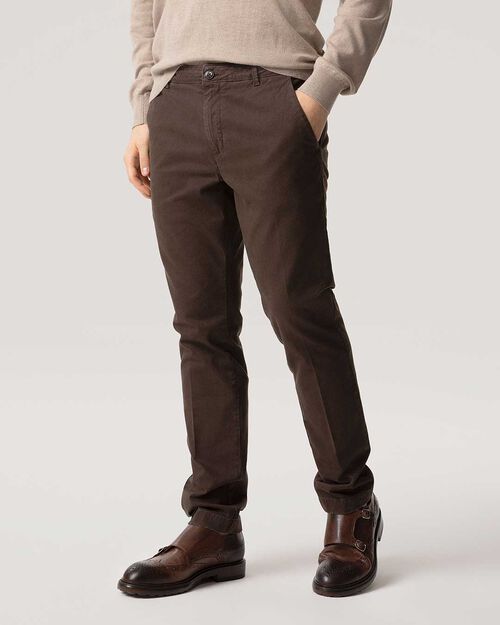 Pantaloni testa di moro slim fit con tasche alla francese, DK BROWN