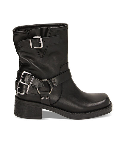 Stivaletti biker neri in pelle, tacco 4,8 cm, Valerio 1966, 22L6T0701PENERO035, 001