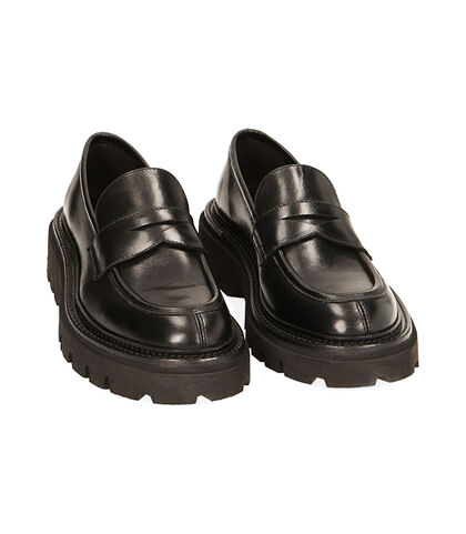 Mocassini chunky in pelle nera, tacco 4,8 cm, Valerio 1966, 22S2T1309PENERO035, 002