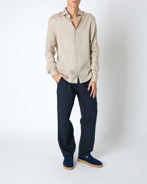 Pantalone da uomo in lino blu, BLUE