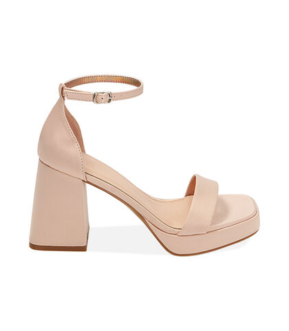 Sandali nude in raso, tacco platform 9,5 cm, Valerio 1966, 2121T8216RSNUDE035, 001