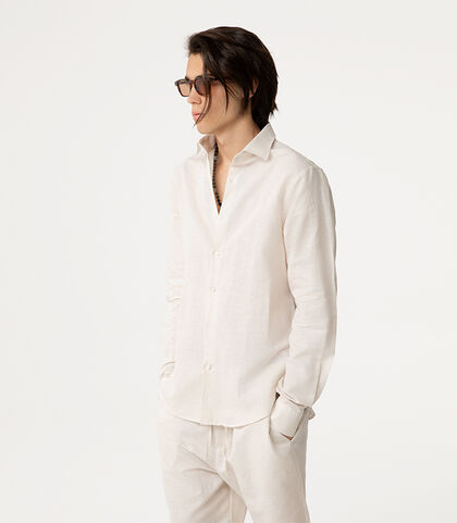 Camicia beige in lino con colletto classico, Valerio 1966, 27Z3T2302LNBEIG38, 002