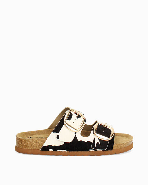 Sandali bassi da donna con stampa animalier neri, MULTI COLOR